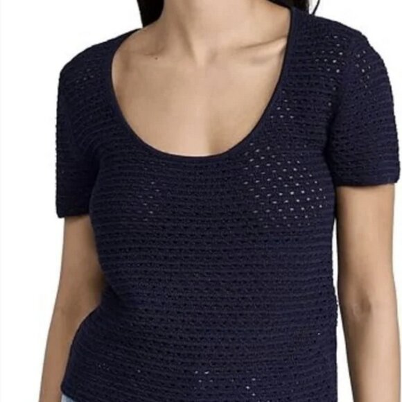 XL Vince Cotton Top Open Crochet Soft Breathable Scoop Neck Short Sleeve Italian - Picture 9 of 10